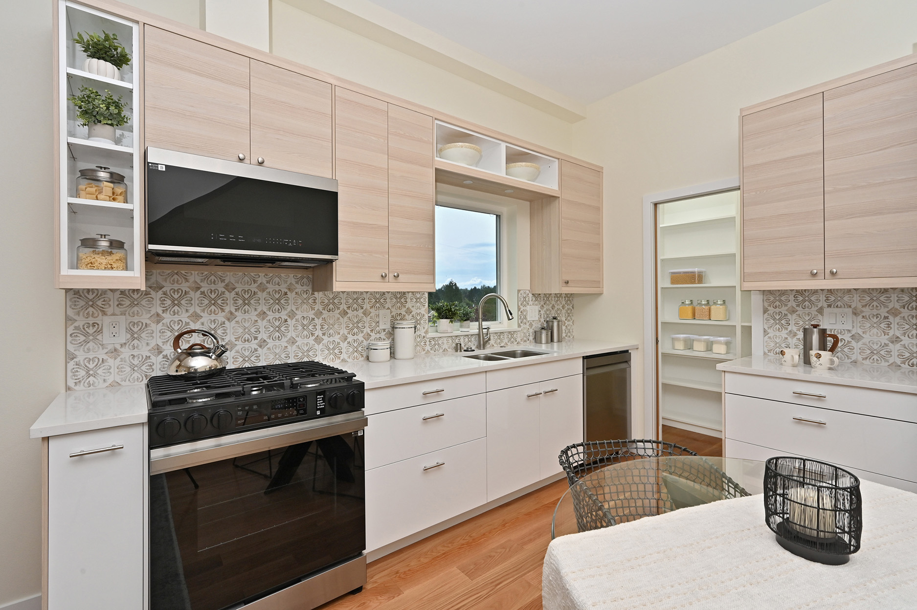 Walk-in pantries offer more storage options than upper cabinets.